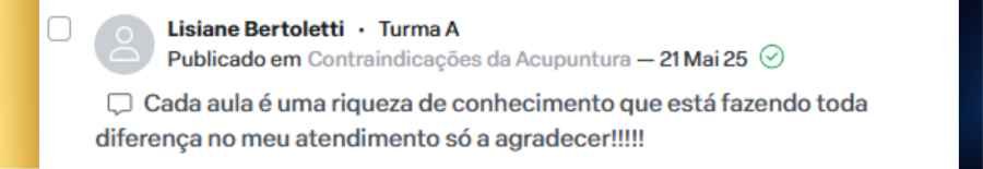 Depoimento da aluna Lisiane Bertoletti relatando a qualidade do conteúdo do curso Agulhas que Curam.